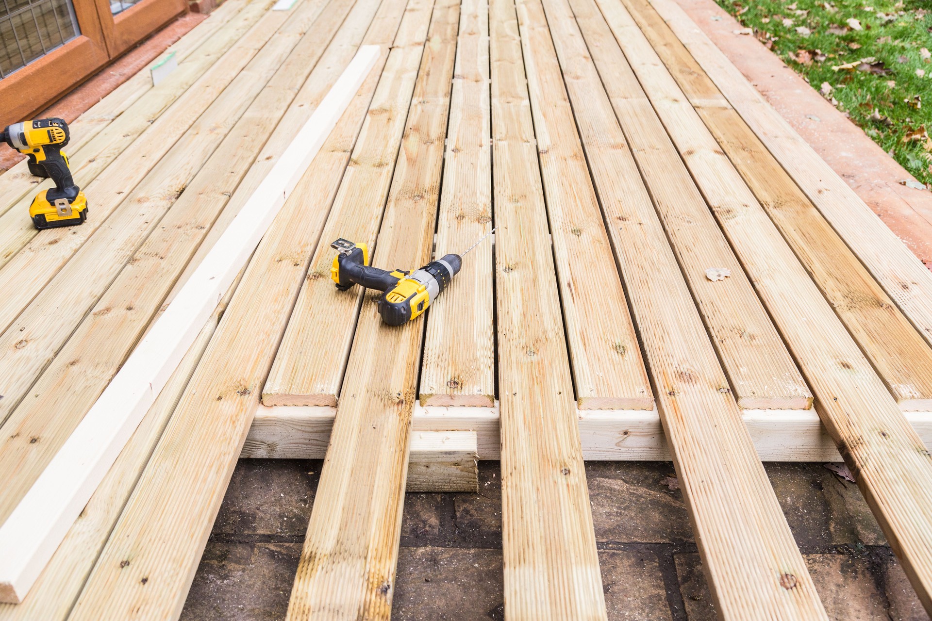 Wooden decking construction.